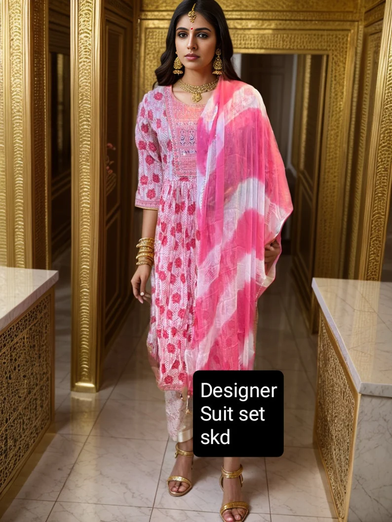 Designer Partywear Nayra Cut Suit Set Kurta Pant Duppata ( Fabric – Cotton  ) – RISHUL